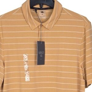 VRST Mens Golf Polo Shirt Medium Gold Tan Orange Stripe Short Sleeve Stretch New